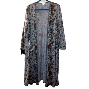 Gray long floral cardigan